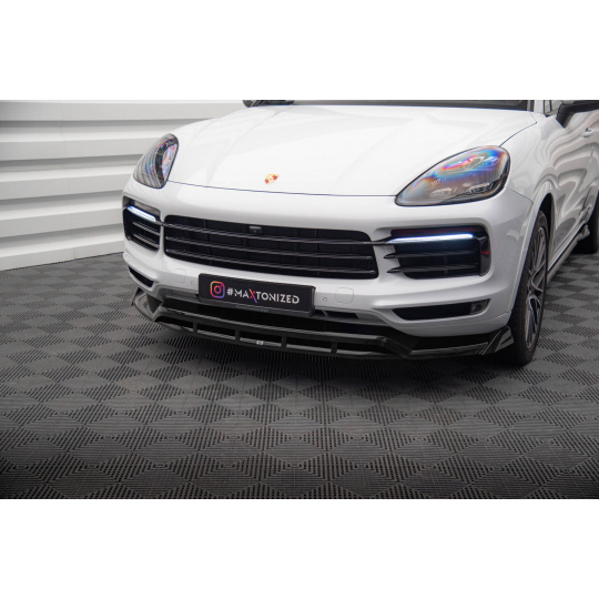 Maxton Design spoiler pod přední nárazník pro Porsche Cayenne Mk3 Coupe, černý lesklý plast ABS