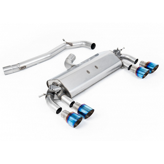 Milltek Sport výfukový systém cat-back bez rezonátoru (hlasitější) pro Volkswagen Golf MK7 R 2.0 TSI 300PS (ECE schválení, 76.2mm vedení) 2014-2016, typ koncovek: GT-100 titanové modré