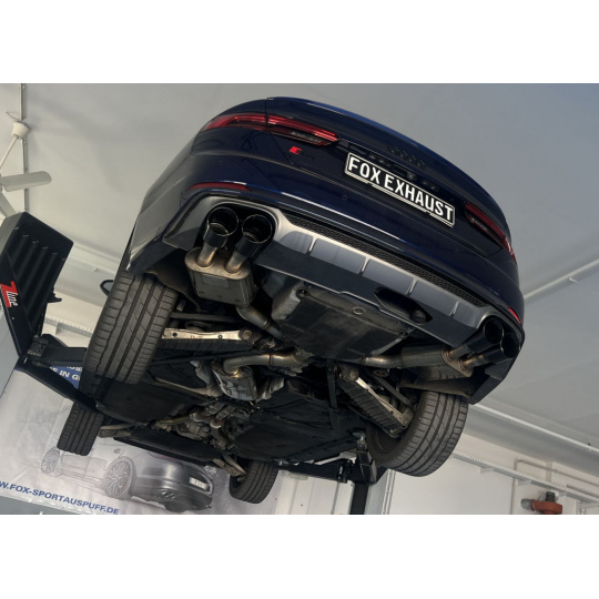 Fox Sportauspuff koncový díl s výf. klapkou s koncovkou 2x100 Typ 25 na obou stranách pro Audi S4 B9 2016- s motorem 3.0 s černě smaltovanými koncovkami