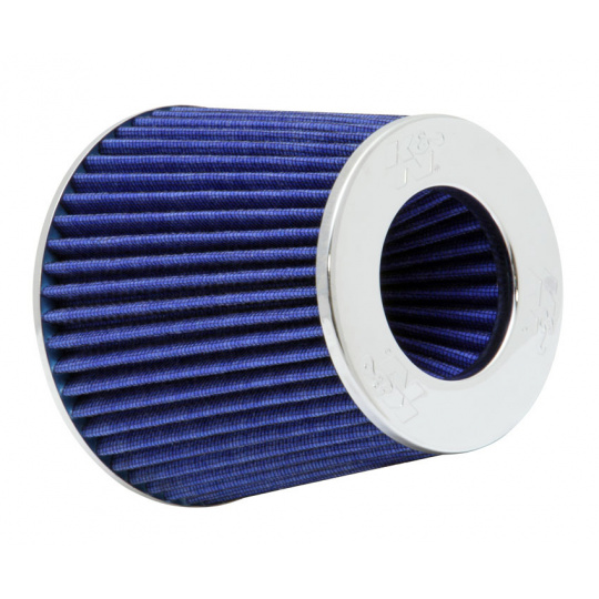 K&N univerzální kulatý zkosený filtr se vstupem 102 mm a výškou 140 mm, kovový vrchlík, modrý