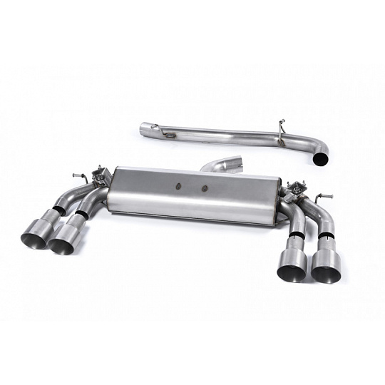 Milltek Sport výfukový systém cat-back bez rezonátoru (hlasitější) pro Audi S3 2.0 TFSI quattro Sportback 8V/8V.2 (bez GPF) 2013-2018, dvojité, kulaté, typ koncovek: GT-100 titanové