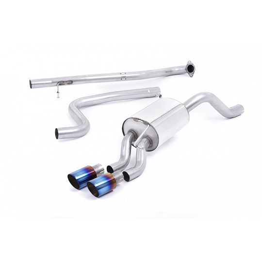 Milltek Sport výfukový systém cat-back bez rezonátoru (hlasitější) pro Ford Fiesta Mk7/Mk7.5 1.0T EcoBoost (100/125/140PS) 2013-2017, titanově modré koncovky