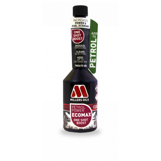 Aditivace benzínu Millers Oils Petrol Power ECOMAX - One Shot Boost, 250ml, s ochrannou proti E5 a E10