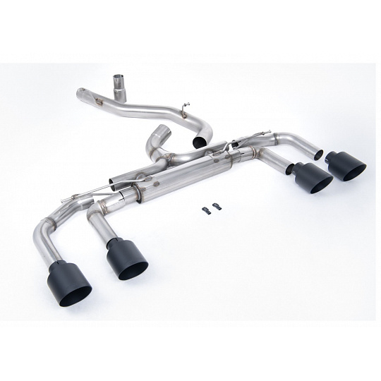 Milltek Sport výfukový systém GPF-Back 80mm / 3.15" Race bez klapek (nejhlasitější) pro Volkswagen Golf Mk8 R 2.0 TSI 320PS (s GPF) 2021-2024, typ koncovek: GT-115 černé