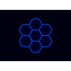 Kompletní LED hexagonové svítidlo modré, rozměr: 7 elementů 238 x 252 cm