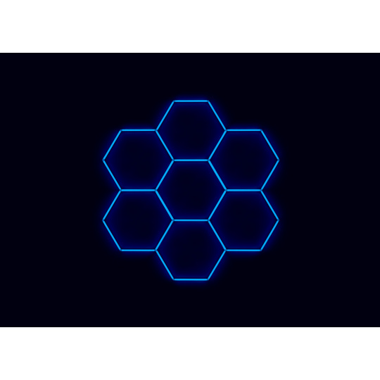 Kompletní LED hexagonové svítidlo modré, rozměr: 7 elementů 238 x 252 cm
