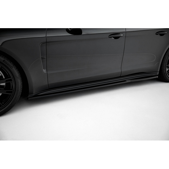 Maxton Design difuzory pod boční prahy ver.2 pro Porsche Panamera 971 E-Hybrid, černý lesklý plast ABS, vč. Turbo S