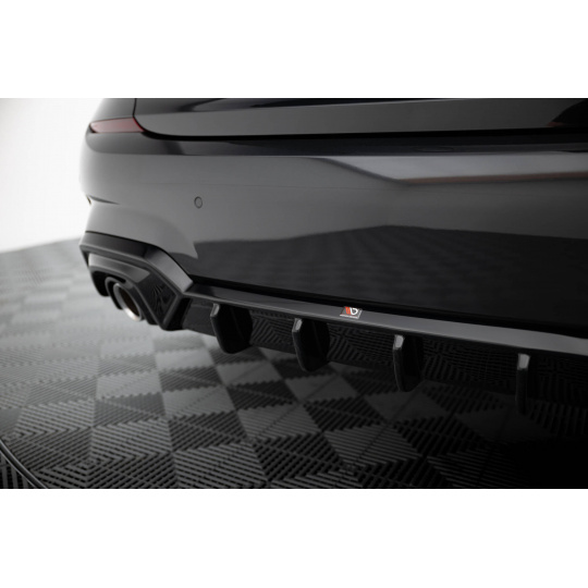 Maxton Design vložka zadního nárazníku pro BMW řada 3 G20 M-Pack, G21 M-Pack, černý lesklý plast ABS, Sedan/Touring, pro vozy bez tažného zařízení