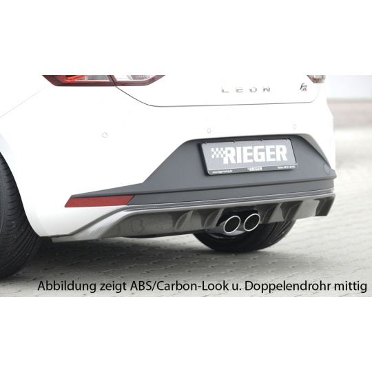 Rieger vložka zadního nárazníku pro Seat Leon FR 5F 3-dvéř. (sc), 5-dvéř. před faceliftem, plast ABS lakovaný do černé lesklé barvy, pro dvojité koncovky na obou stranách