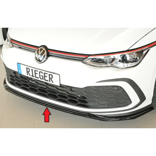 Rieger lipa pod přední nárazník pouze pro GTI / GTD / GTE pro Volkswagen Golf 8 GTI 5-dvéř., 08/20-, plast ABS lakovaný do černé lesklé barvy