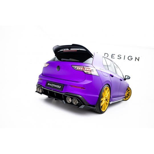 Maxton Design spoiler pod zadní nárazník s žebrováním v.2 pro Volkswagen Golf R Mk8, Mk8 Facelift, černý lesklý plast ABS