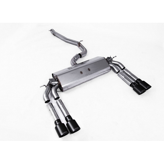 Milltek Sport homologovaný výfuk cat-back s rezonátorem (tišší) pro Audi S3 2.0 TFSI quattro Sedan/Cabrio 8V/8V.2 (bez GPF) 2013-2018, dvojité, kulaté, typ koncovek: GT-100 černé