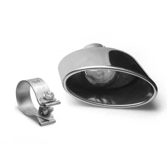 FOX nerezová leštěná koncovka výfuku oválná 160x90 mm (Typ 38) zkosená, pravá, průměr vstupu 60 mm