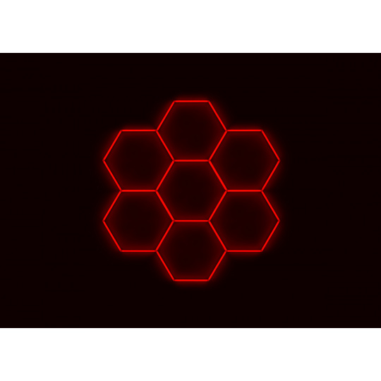 Kompletní LED hexagonové svítidlo červené, rozměr: 7 elementů 238 x 252 cm