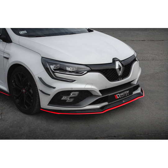 Maxton Design spoiler pod přední nárazník ver.3 pro Renault Megane RS Mk4, černý lesklý plast ABS, s červenou linkou