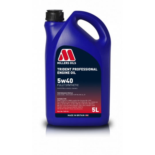 Plně syntetický motorový olej Millers Oils Trident Professional 5w40, 5L