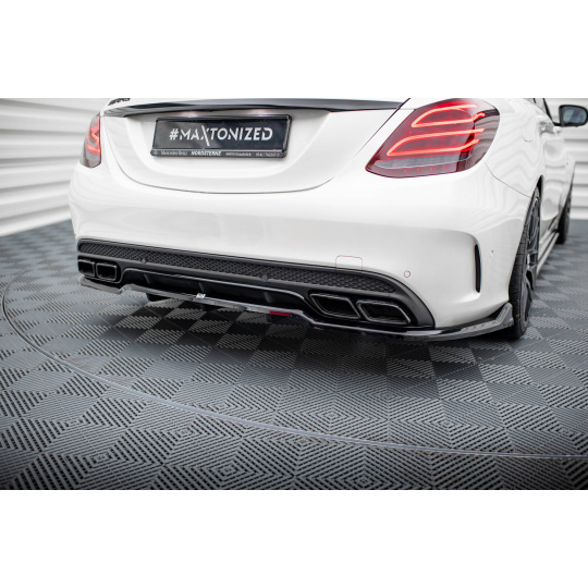 Maxton Design středový spoiler pod zadní nárazník s žebrováním pro Mercedes třída C S205/C63 AMG, W205/C63 AMG, černý lesklý plast ABS, Sedan/Estate