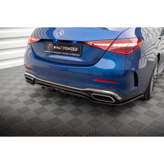 Maxton Design středový spoiler pod zadní nárazník s žebrováním pro Mercedes třída C W206 AMG-Line, černý lesklý plast ABS