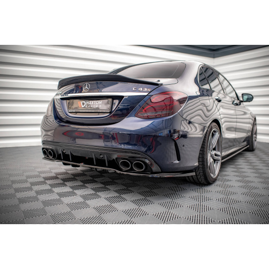 Maxton Design středový spoiler pod zadní nárazník s žebrováním pro Mercedes třída C W205 Facelift/43 AMG Sedan, černý lesklý plast ABS