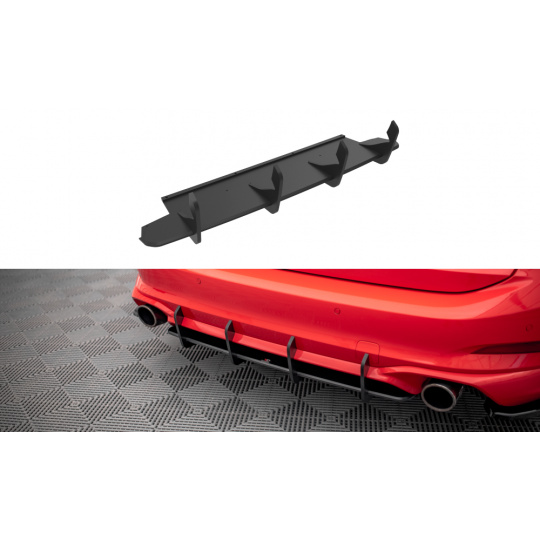 Maxton Design "Street Pro" difuzor zadního nárazníku pro Ford Focus Mk4, plast ABS bez povrchové úpravy, s černou a červenou linkou, Estate ST-Line
