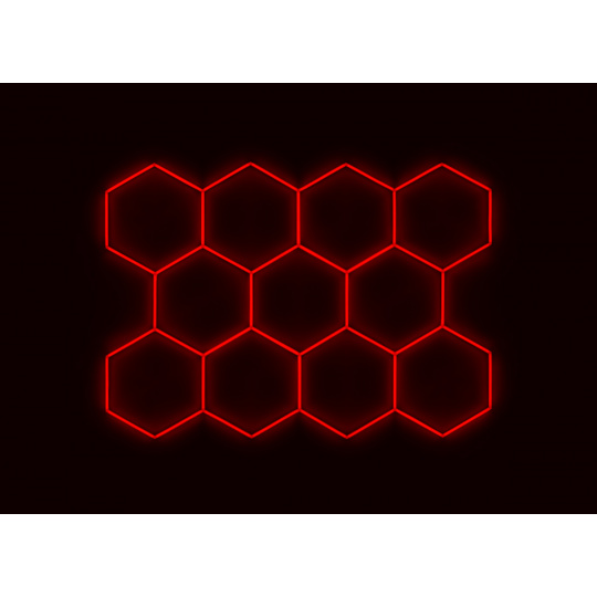 Kompletní LED hexagonové svítidlo červené, rozměr: 11 elementů 336 x 238 cm
