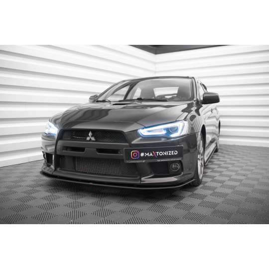 Maxton Design "Street Pro" spoiler pod přední nárazník pro Mitsubishi Lancer Evo Mk10, plast ABS bez povrchové úpravy, s černou a červenou linkou