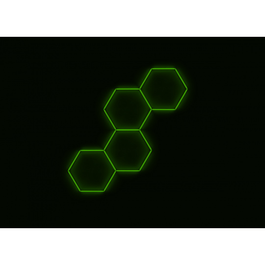 Kompletní LED hexagonové svítidlo zelené, rozměr: 4 elementy 166 x 288 cm