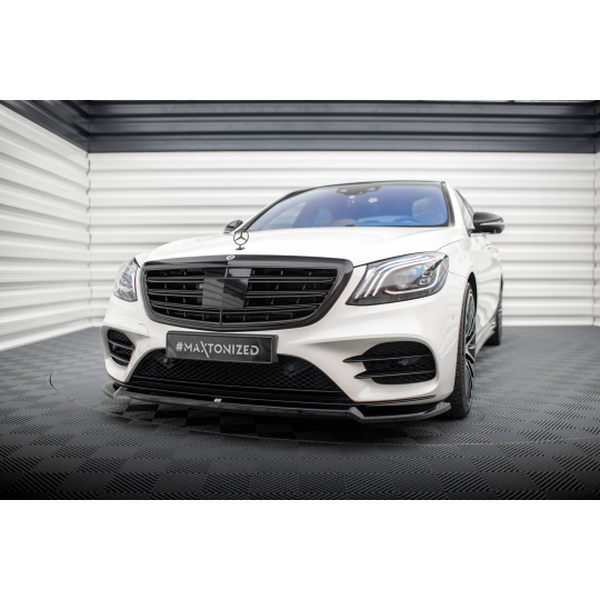 Maxton Design spoiler pod přední nárazník pro Mercedes třída S W222 AMG-Line Facelift, černý lesklý plast ABS