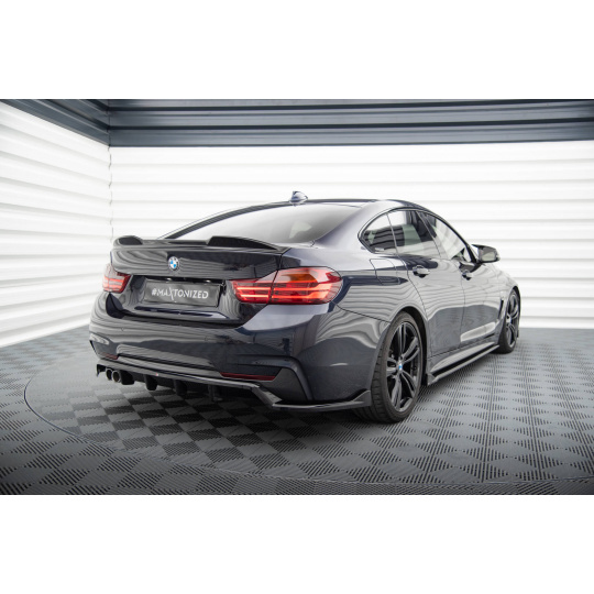 Maxton Design středový spoiler pod zadní nárazník s žebrováním pro BMW řada 4 F36, černý lesklý plast ABS, M-pack