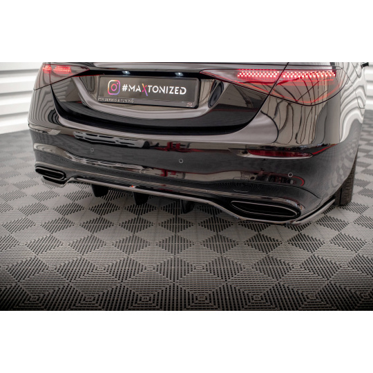 Maxton Design středový spoiler pod zadní nárazník s žebrováním pro Mercedes třída S W223 AMG-Line, černý lesklý plast ABS