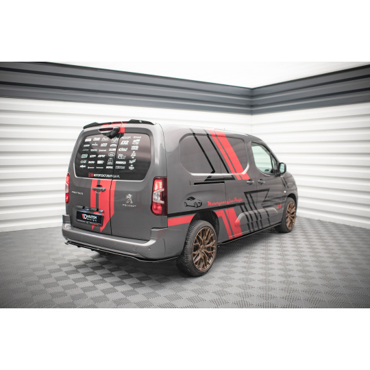 Maxton Design středový spoiler pod zadní nárazník s žebrováním pro Peugeot Partner Mk3, černý lesklý plast ABS