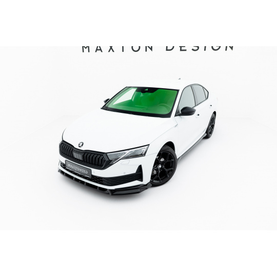 Maxton Design spoiler pod přední nárazník pro Škoda Octavia Mk4 Facelift, černý lesklý plast ABS, Sportline Liftback / Sportline Combi