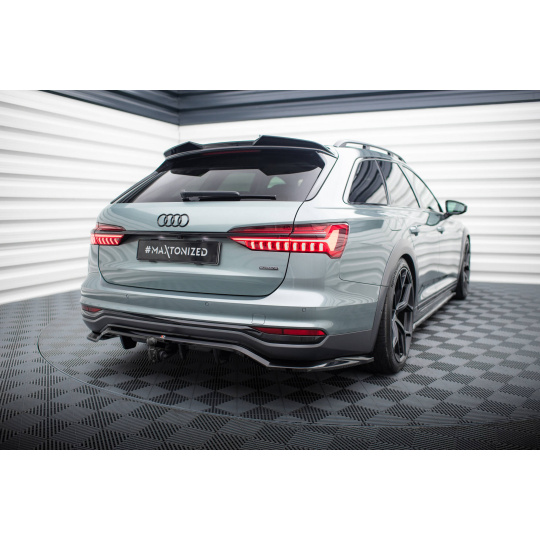 Maxton Design středový spoiler pod zadní nárazník s žebrováním pro Audi A6 C8 Allroad, černý lesklý plast ABS