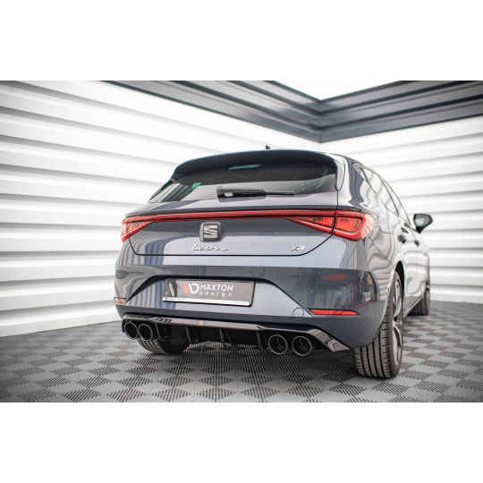 Maxton Design vložka zadního nárazníku s imitacemi koncovek výfuku pro Seat Leon FR Mk4, černý lesklý plast ABS, s černými koncovkami, Hatchback
