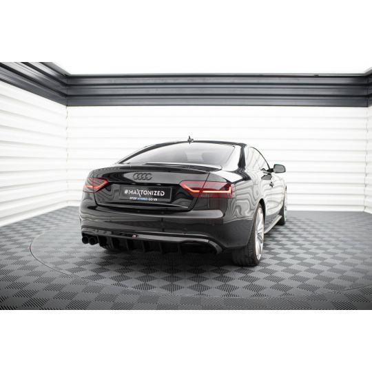 Maxton Design vložka zadního nárazníku pro Audi A5 8T, černý lesklý plast ABS, Coupe S-line/Cabrio S-line, s dvojitou koncovkou vlevo
