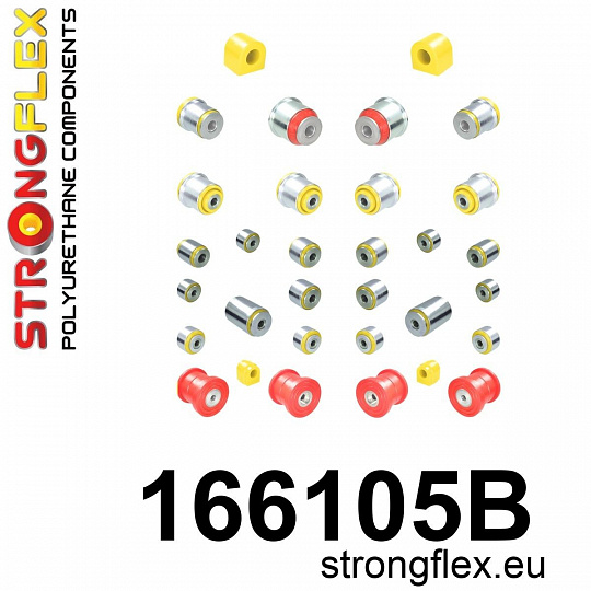 166105B: Strongflex Kompletní sada silentbloků pro zavěšení 166105B: Strongflex Kompletní sada silentbloků pro zavěšení