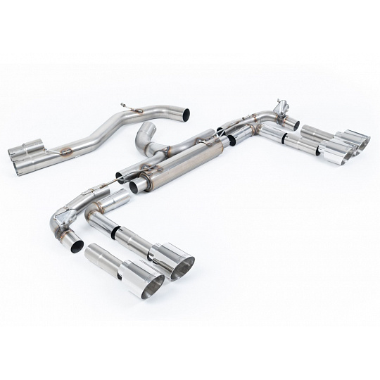 Milltek Sport výfukový systém cat-back Race System - 80mm bez rezonátoru (nejhlasitější) pro Audi S3 2.0TFSI Quattro Sedan 310PS 8Y (s OPF/GPF) 2020-2024, typ koncovek: GT-115 leštěné