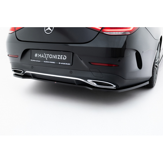 Maxton Design středový spoiler zadního nárazníku pro Mercedes CLS C 257/AMG-Line, černý lesklý plast ABS