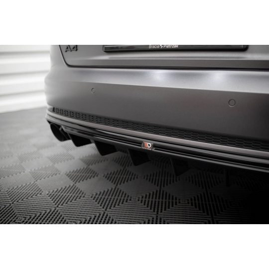 Maxton Design vložka zadního nárazníku pro Audi A4 B9, černý lesklý plast ABS, S-Line Sedan / S-line Avant, verze s jednoduchou koncovkou na jedné straně