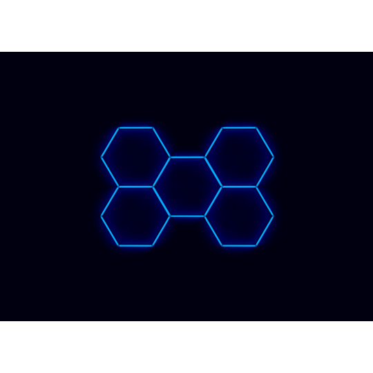 Kompletní LED hexagonové svítidlo modré, rozměr: 5 elementů 238 x 168 cm