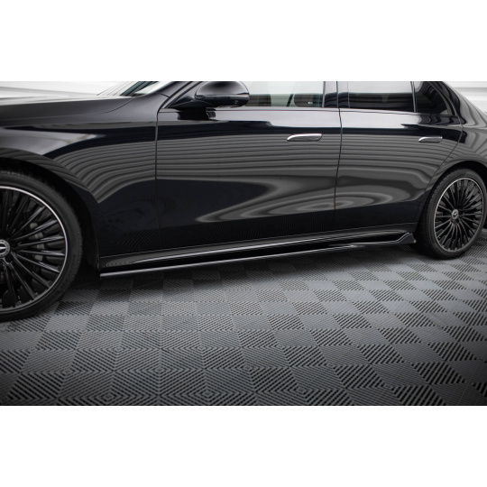 Maxton Design difuzory pod boční prahy pro Mercedes třída E W214/AMG-Line, černý lesklý plast ABS
