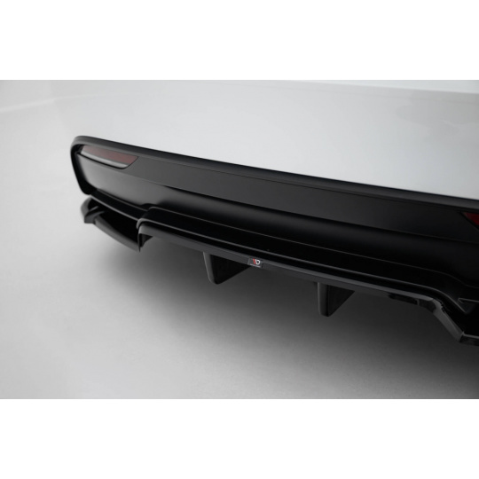 Maxton Design spoiler pod zadní nárazník s žebrováním v.2 pro Tesla Model 3 Mk1 Project Highland Facelift, černý lesklý plast ABS, Performance
