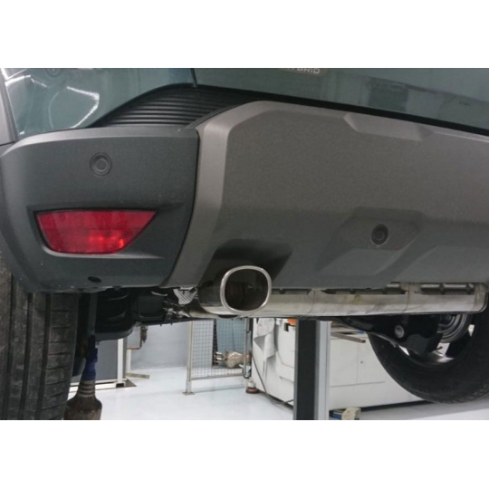 Fox Sportauspuff příčný koncový tlumič výfuku s výstupem vpravo/vlevo s koncovkou 1x93x79 Typ 70 pro Dacia Duster Hybrid 140 2024- s motorem 1.6