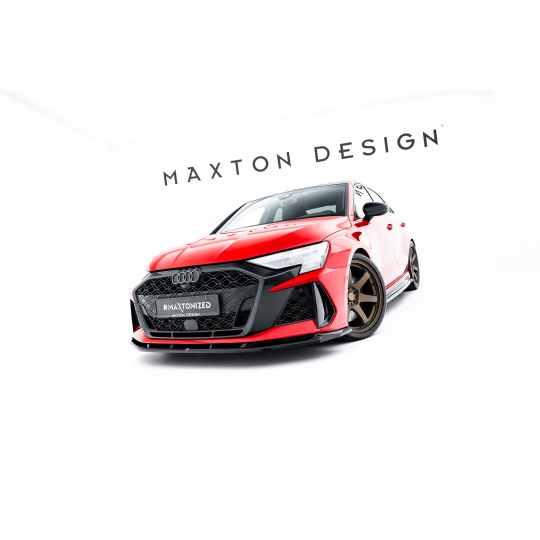 Maxton Design spoiler pod přední nárazník pro Audi RS3 8Y Facelift, černý lesklý plast ABS, Sedan