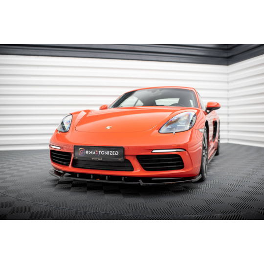 Maxton Design spoiler pod přední nárazník pro Porsche Cayman 982c, černý lesklý plast ABS