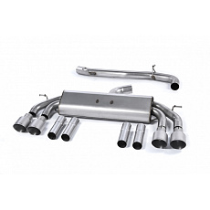 Milltek Sport výfukový systém cat-back Race systém bez rezonátoru a klapek (hlasitější) pro Audi S3 2.0 TFSI quattro Sedan/Cabrio 8V/8V.2 (bez GPF) 2013-2018, dvojité, kulaté, typ koncovek: GT-100 titanové