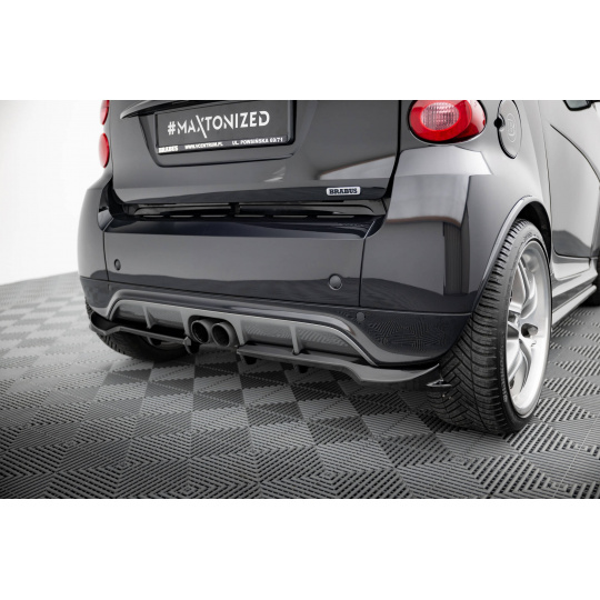 Maxton Design spoiler pod zadní nárazník s žebrováním pro Smart Fortwo C451 Facelift, černý lesklý plast ABS, Brabus