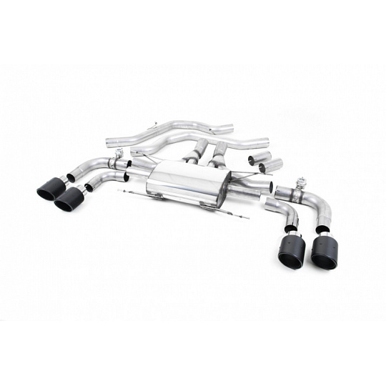 Milltek Sport Front Pipe-back s klapkami pro Alfa Romeo Giulia Quadrifoglio 2.9 V6 Bi-Turbo (bez OPF/GPF) 2017-2024, typ koncovek: JET-100 karbonové