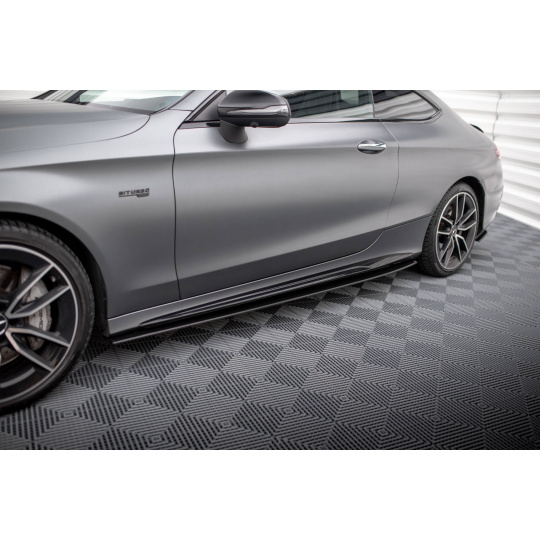 Maxton Design "Street Pro" difuzory pod boční prahy pro Mercedes třída C W205 Facelift/43 AMG/Coupe, plast ABS bez povrchové úpravy, s červenou linkou