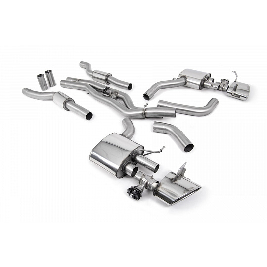 Milltek Sport výfukový systém cat-back s rezonátorem (Twin 80mm) pro Audi RS7 C8 4.0 V8 bi-turbo (bez OPF/GPF US/ROW) 2019-2024, oválné leštěné koncovky, OE výfuk musí být rozřezán